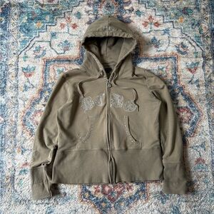Vintage BCBG Bedazzled Spellout Zip-up Hoodie Small